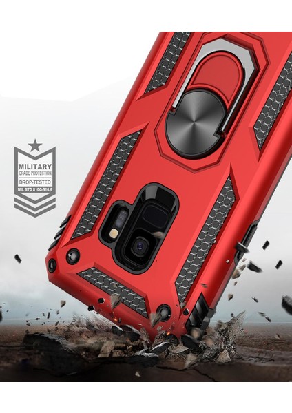 Samsung Galaxy S9 Plus İçin Çift Katmanlı Halkalı Standlı ShockProof Kılıf (Yurt Dışından)