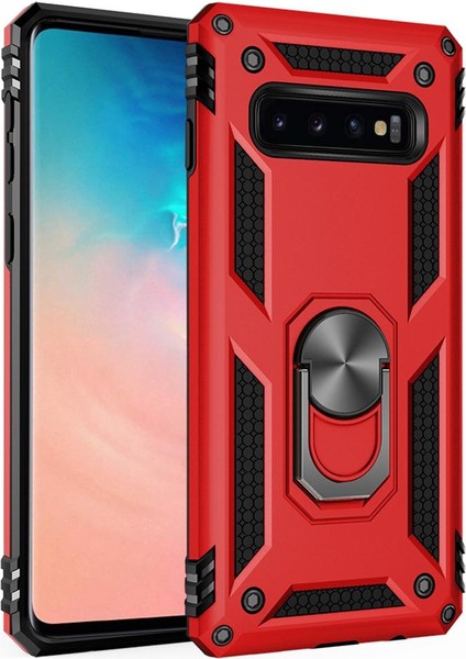 Samsung Galaxy S10 İçin Çift Katmanlı Halkalı Standlı ShockProof Kılıf (Yurt Dışından)