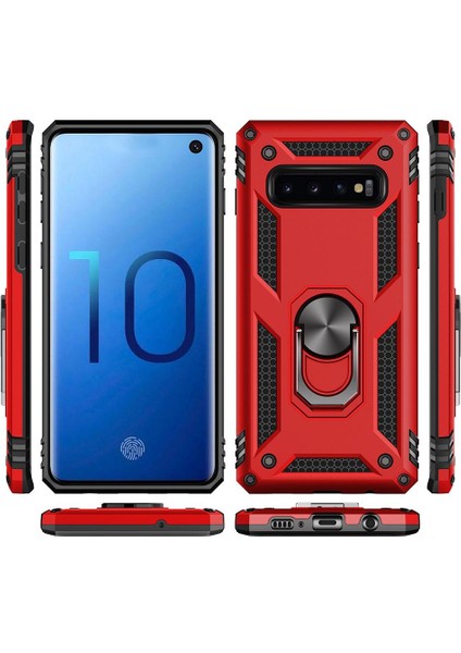 Samsung Galaxy S10 İçin Çift Katmanlı Halkalı Standlı ShockProof Kılıf (Yurt Dışından)