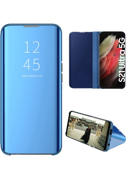 Samsung Galaxy S21 Ultra 5G İçin Pc Pu Deri Standlı Pencereli Kılıf (Yurt Dışından)