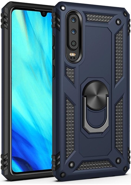 Huawei P30 İçin Çift Katmanlı Halkalı Standlı ShockProof Kılıf (Yurt Dışından)