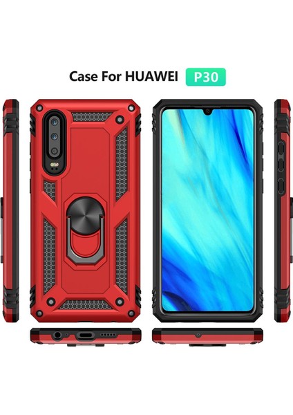 Huawei P30 İçin Çift Katmanlı Halkalı Standlı ShockProof Kılıf (Yurt Dışından)