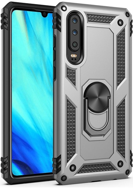 Huawei P30 İçin Çift Katmanlı Halkalı Standlı ShockProof Kılıf (Yurt Dışından)