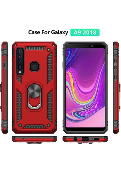 Samsung Galaxy A9 2018 İçin Çift Katmanlı Halkalı Standlı ShockProof Kılıf (Yurt Dışından)