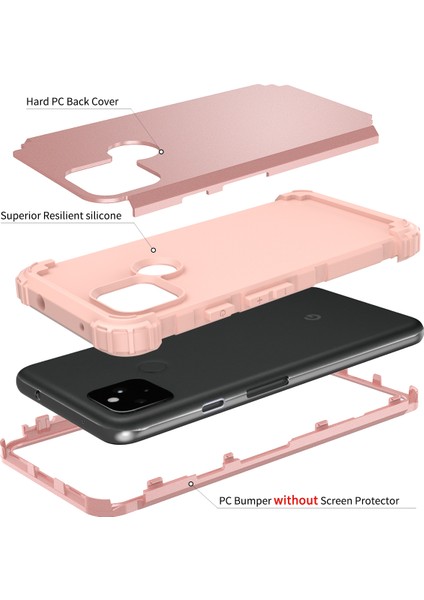 Google Pixel 5 İçin Yumuşak Silikon Pc Bumper 3'ü 1 Arada ShockProof Korumalı Kılıf (Yurt Dışından)