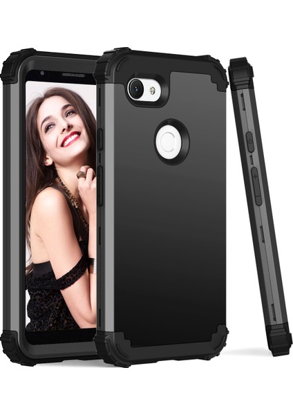 Google Pixel 3A Xl İçin Yumuşak Silikon Pc Bumper 3'ü 1 Arada ShockProof Korumalı Kılıf (Yurt Dışından)