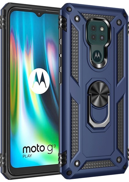 Motorola Moto G9 Play İçin Çift Katmanlı Halkalı Standlı Kılıf (Yurt Dışından)