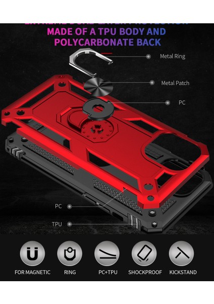 iPhone 12 / iPhone 12 Pro İçin Çift Katmanlı Halkalı Standlı Kılıf (Yurt Dışından) modelleri