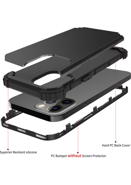 iPhone 12 Pro Max İçin Yumuşak Silikon Pc Bumper 3'ü 1 Arada ShockProof Korumalı Kılıf (Yurt Dışından)