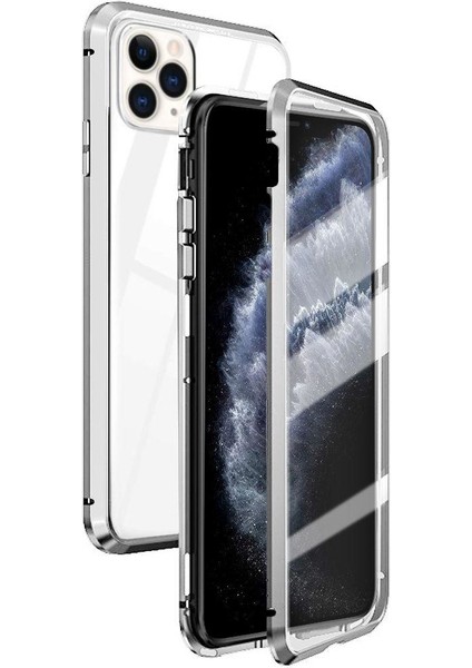 iPhone 11 İçin 360 Derece Tam Koruma Şeffaf Manyetik Metal Bumper Kılıf (Yurt Dışından)