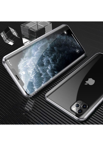 iPhone 11 İçin 360 Derece Tam Koruma Şeffaf Manyetik Metal Bumper Kılıf (Yurt Dışından)