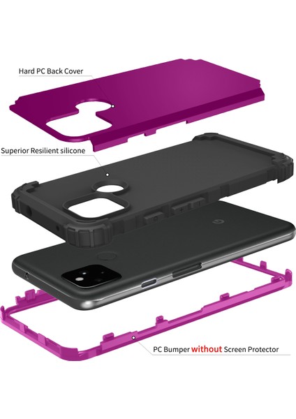 Google Pixel 5 İçin Yumuşak Silikon Pc Bumper 3'ü 1 Arada ShockProof Korumalı Kılıf (Yurt Dışından)