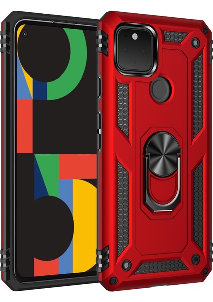 Google Pixel 5 İçin Çift Katmanlı Halkalı Standlı Kılıf (Yurt Dışından)