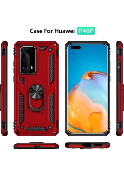 Huawei P40 Pro İçin Çift Katmanlı Halkalı Standlı ShockProof Kılıf (Yurt Dışından)