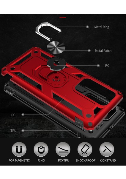 Huawei P40 Pro İçin Çift Katmanlı Halkalı Standlı ShockProof Kılıf (Yurt Dışından)