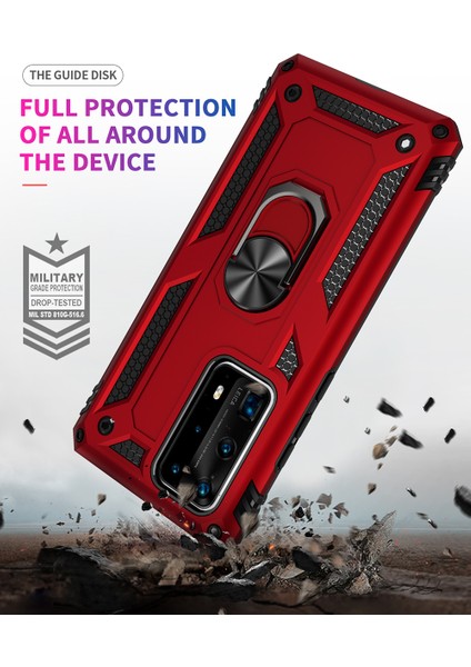 Huawei P40 Pro İçin Çift Katmanlı Halkalı Standlı ShockProof Kılıf (Yurt Dışından)
