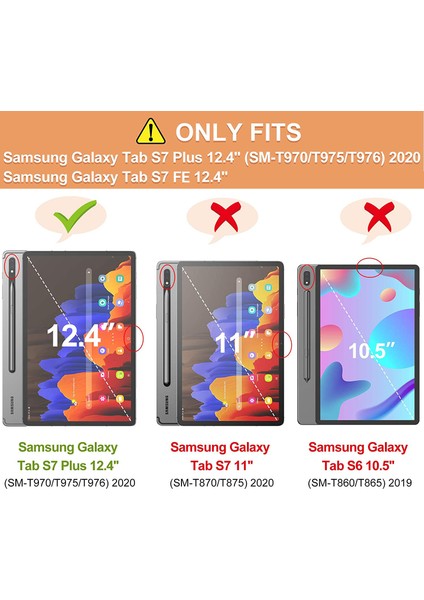 Samsung Galaxy Tab S7 Fe 2021 SM-T730/T735 / Tab S7+/ S7 Plus 12.4 inç 2020 SM-T970/T975 İçin 3 Katmanlı Standlı Shockproof Tam Koruma Kılıf (Yurt Dışından)