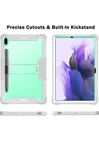 Samsung Galaxy Tab S7 Fe 2021 SM-T730/T735 / Tab S7+/ S7 Plus 12.4 inç 2020 SM-T970/T975 İçin 3 Katmanlı Standlı Shockproof Tam Koruma Kılıf (Yurt Dışından)
