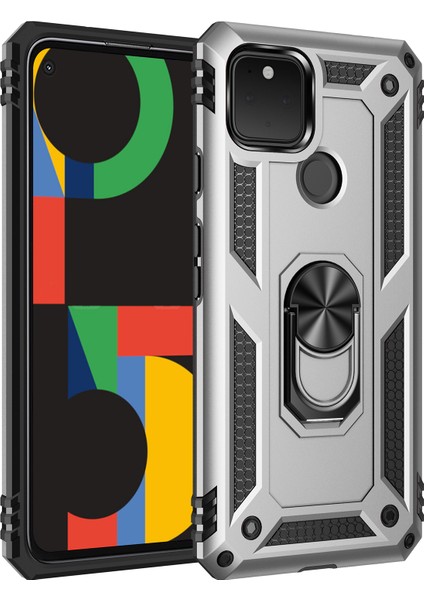 Google Pixel 5 İçin Çift Katmanlı Halkalı Standlı Kılıf (Yurt Dışından)