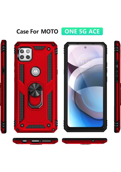 Motorola One 5G Ace İçin Çift Katmanlı Halkalı Standlı Kılıf (Yurt Dışından)