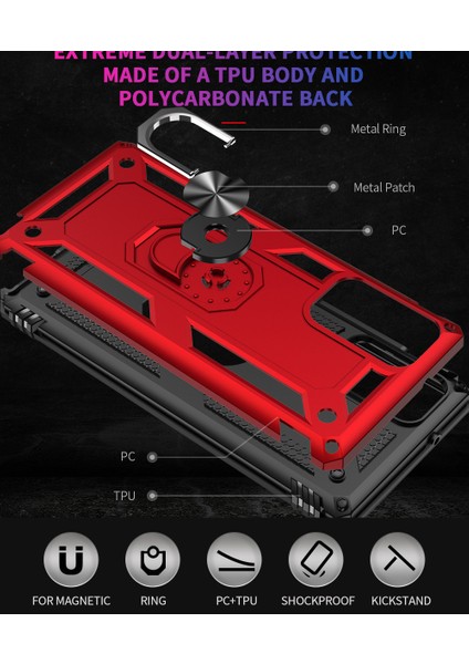 Samsung Galaxy Note 20 İçin Çift Katmanlı Halkalı Standlı Kılıf (Yurt Dışından) modelleri