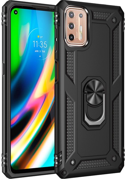 Motorola Moto G9 Plus İçin Çift Katmanlı Halkalı Standlı Kılıf (Yurt Dışından)