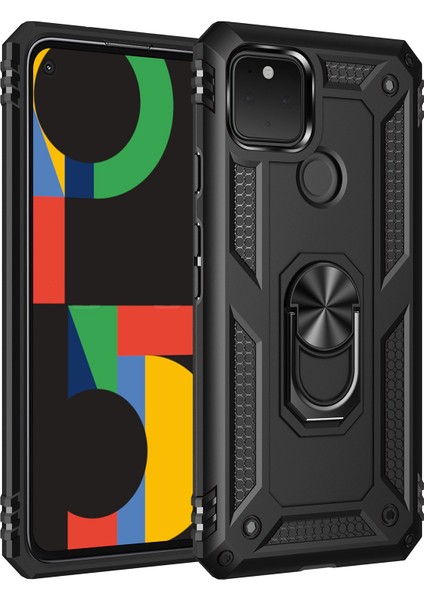 Google Pixel 5 İçin Çift Katmanlı Halkalı Standlı Kılıf (Yurt Dışından)