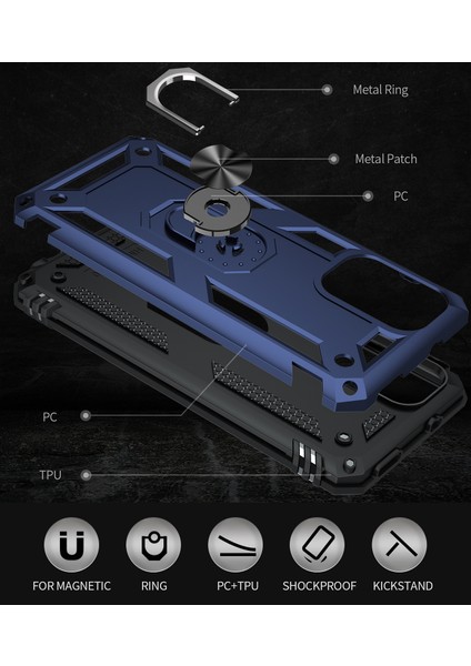 Xiaomi Poco M3 / Redmi 9t / Redmi 9 Power İçin Çift Katmanlı Halkalı Standlı Kılıf (Yurt Dışından) modelleri
