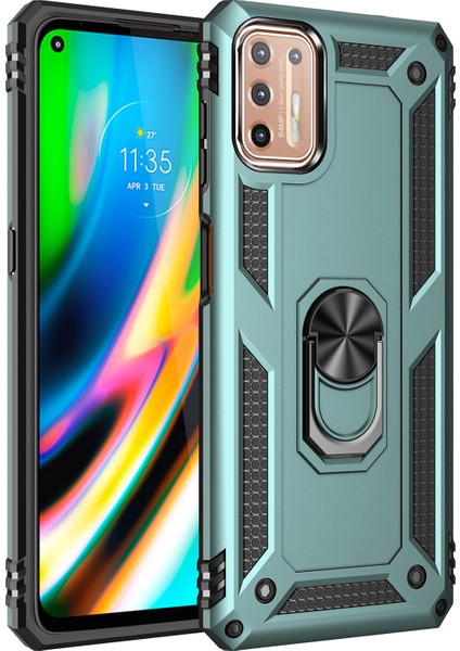 Motorola Moto G9 Plus İçin Çift Katmanlı Halkalı Standlı Kılıf (Yurt Dışından)