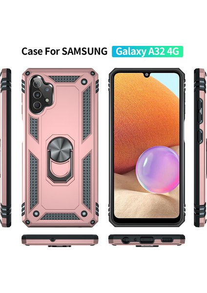 Samsung Galaxy A32 4G İçin Çift Katmanlı Halkalı Standlı Kılıf (Yurt Dışından)