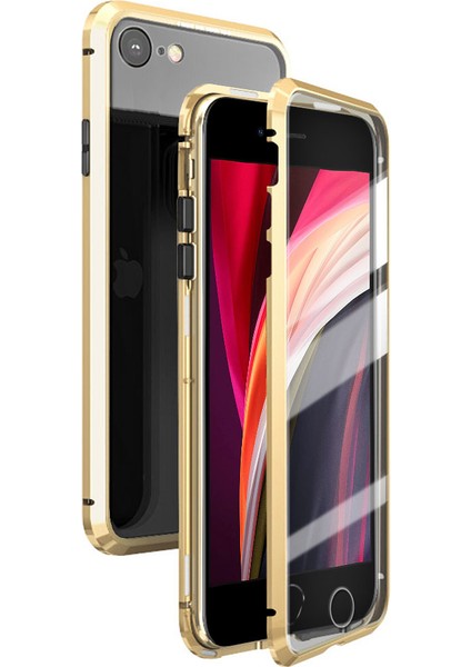 iPhone 7 / 8 / Se 2020 İçin 360 Derece Tam Koruma Şeffaf Manyetik Metal Bumper Kılıf (Yurt Dışından)