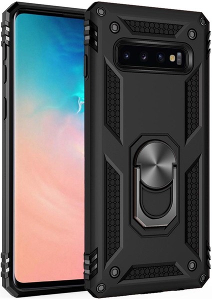 Samsung Galaxy S10 İçin Çift Katmanlı Halkalı Standlı ShockProof Kılıf (Yurt Dışından)