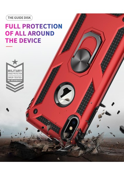 iPhone X / iPhone XS İçin Çift Katmanlı Halkalı Standlı ShockProof Kılıf (Yurt Dışından)