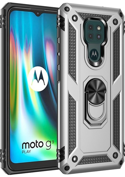 Motorola Moto G9 Play İçin Çift Katmanlı Halkalı Standlı Kılıf (Yurt Dışından)