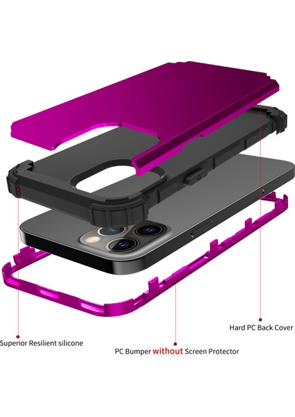 iPhone 12 Pro Max İçin Yumuşak Silikon Pc Bumper 3'ü 1 Arada ShockProof Korumalı Kılıf (Yurt Dışından)