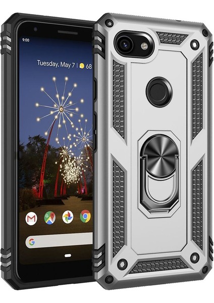 Google Pixel 3A İçin Çift Katmanlı Halkalı Standlı ShockProof Kılıf (Yurt Dışından)