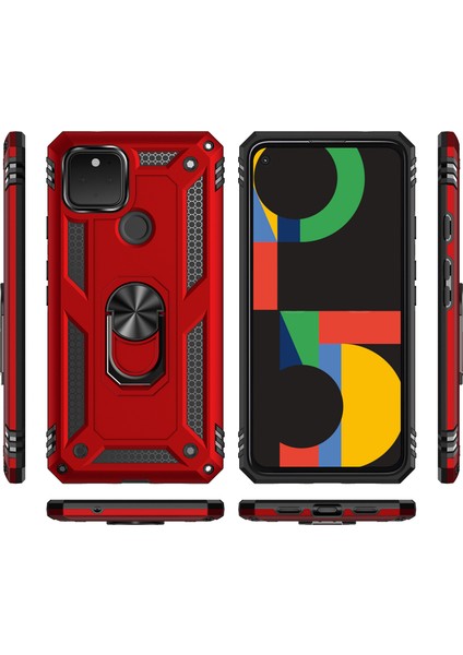 Google Pixel 5 XL İçin Çift Katmanlı Halkalı Standlı Kılıf (Yurt Dışından)