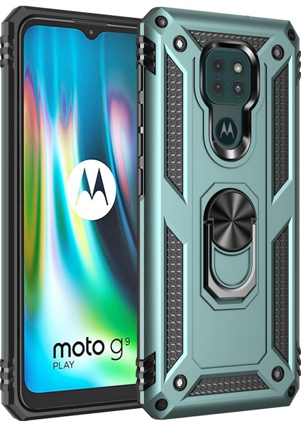 Motorola Moto G9 Play İçin Çift Katmanlı Halkalı Standlı Kılıf (Yurt Dışından)