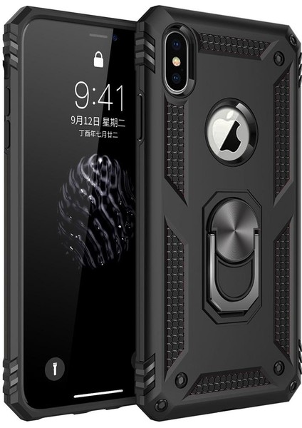 iPhone X / iPhone XS İçin Çift Katmanlı Halkalı Standlı ShockProof Kılıf (Yurt Dışından)