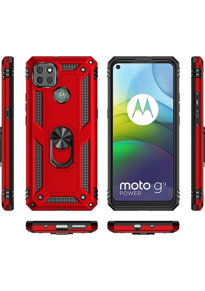 Motorola Moto G9 Power İçin Çift Katmanlı Halkalı Standlı Kılıf (Yurt Dışından)