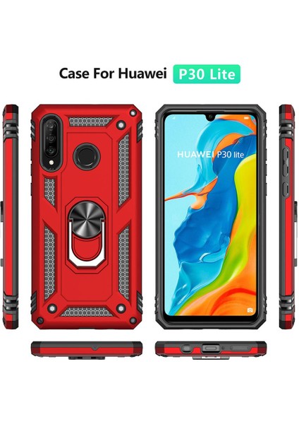 Huawei P30 Lite İçin Çift Katmanlı Halkalı Standlı Armor Kılıf (Yurt Dışından)