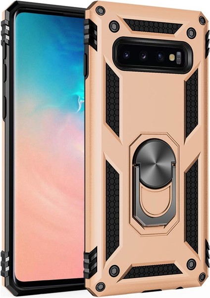 Samsung Galaxy S10 Plus İçin Çift Katmanlı Halkalı Standlı ShockProof Kılıf (Yurt Dışından)