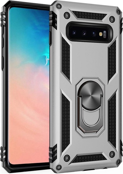 Samsung Galaxy S10 İçin Çift Katmanlı Halkalı Standlı ShockProof Kılıf (Yurt Dışından)