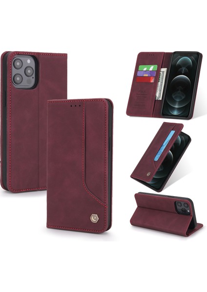 iPhone 12 Mini İçin Retro Deri Manyetik ShockProof Tpu Flip Standlı Kılıf (Yurt Dışından)