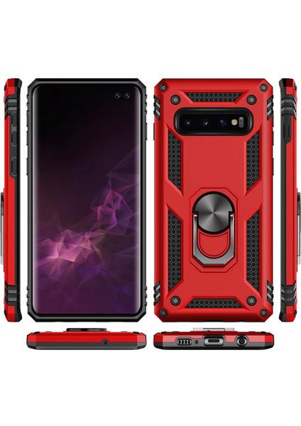 Samsung Galaxy S10 Plus İçin Çift Katmanlı Halkalı Standlı ShockProof Kılıf (Yurt Dışından)