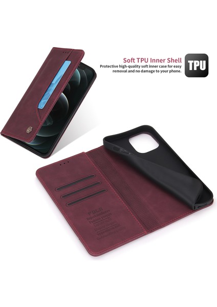 iPhone 12 Mini İçin Retro Deri Manyetik ShockProof Tpu Flip Standlı Kılıf (Yurt Dışından)