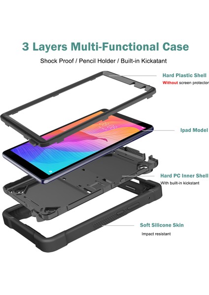 Huawei Matepad T8 8.0 inç İçin 3 Katmanlı Standlı Shockproof Tam Koruma Kılıf (Yurt Dışından) indirimleri