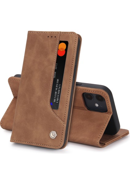 iPhone 12 Mini İçin Retro Deri Manyetik ShockProof Tpu Flip Standlı Kılıf (Yurt Dışından)