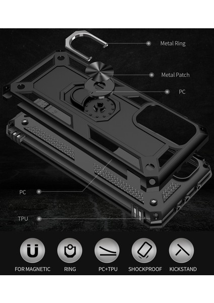 Xiaomi Mi 10T / Mi 10T Pro İçin Çift Katmanlı Halkalı Standlı Kılıf (Yurt Dışından)