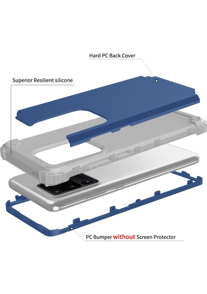 Samsung Galaxy S20 Ultra İçin Yumuşak Silikon Pc Bumper 3'ü 1 Arada ShockProof Korumalı Kılıf (Yurt Dışından)